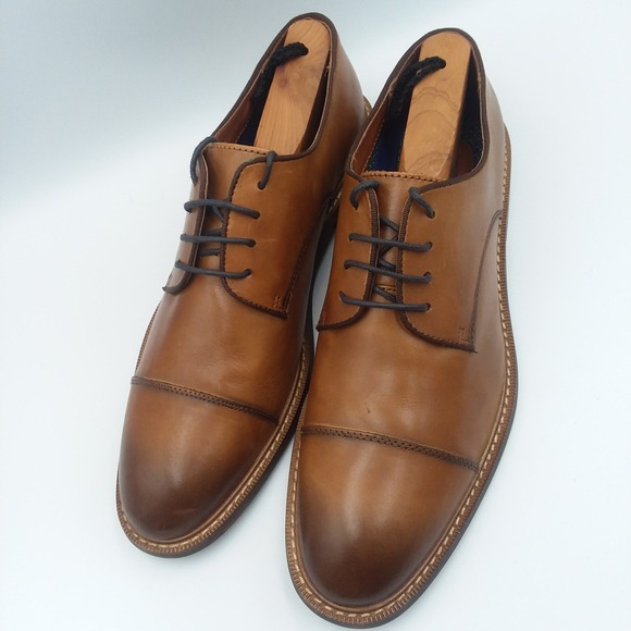 Vince Camuto Loxley Cap Toe Oxfords Mens 9M Cognac Leather Derby Dress Shoes EUC